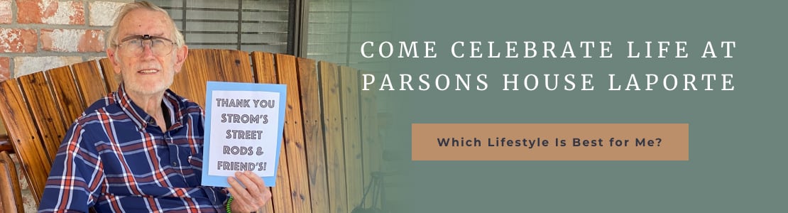 Heading reads: Come Celebrate life at Parons House Laporte. Button reads: Which lifestyle is best for me?